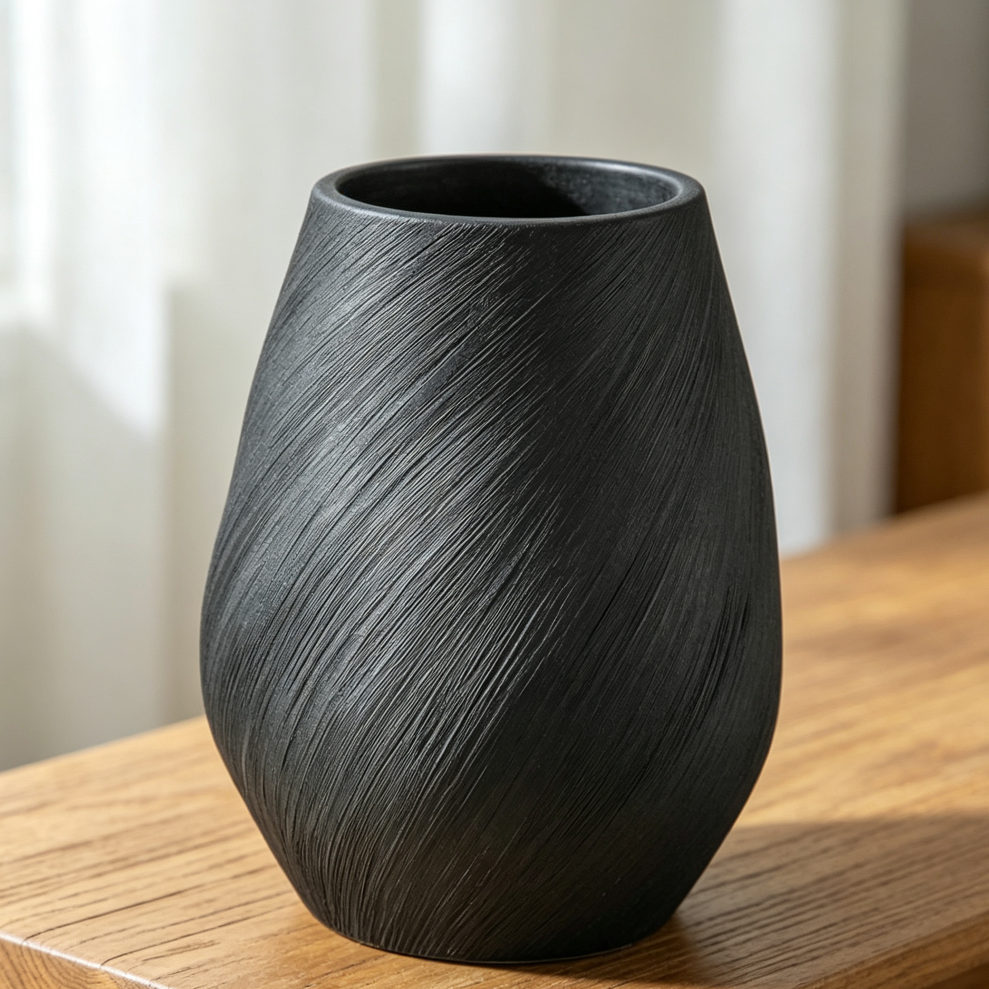 8" Black Modern Ceramic Minimalist Vase Image 2