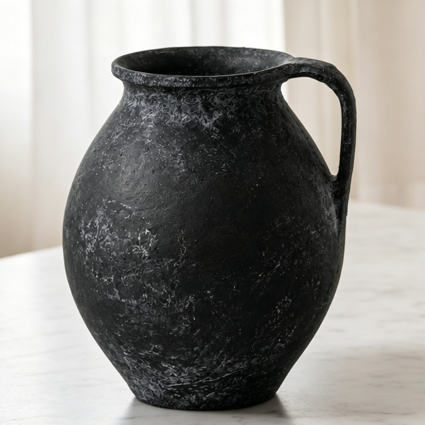 11 2" Black Ceramic Zen Style Distressed Vase